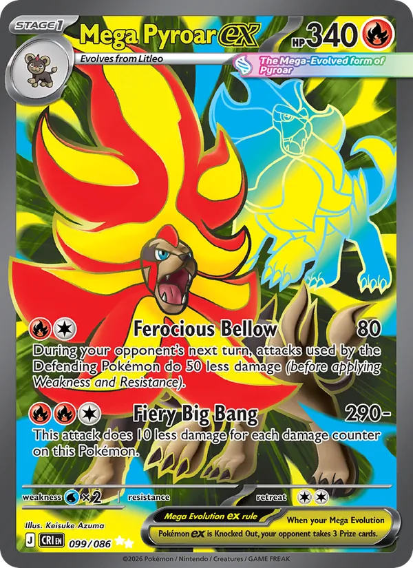 099 · Mega Pyroar ex — Chaos Rising